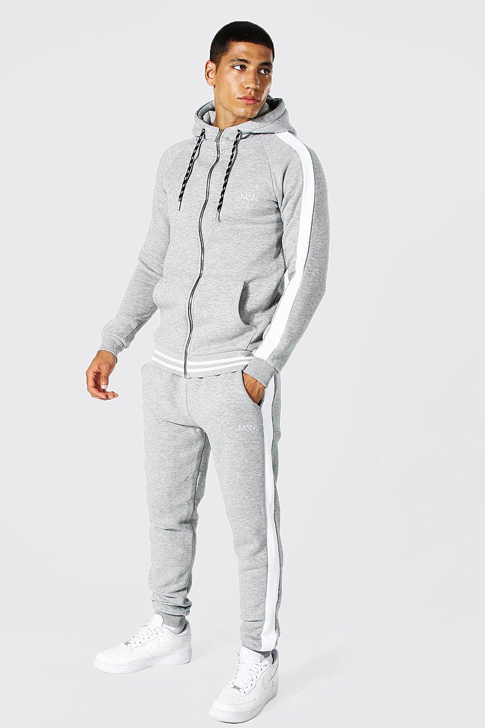 muscle fit grey tracksuit